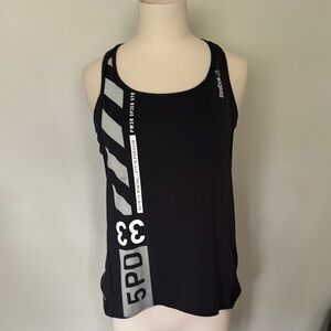 Reebok Black and White Graphic Tank Top with Integrated Bra Size S